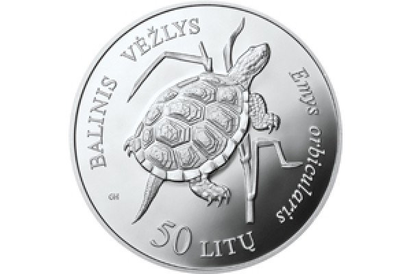 2012 Монета Литва 50 лит Болотная черепаха ag925