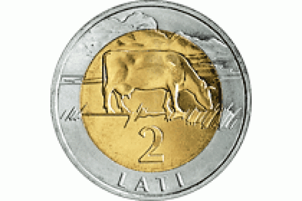 2003 Монета Латвия 2 лата КОРОВА ТИРАЖ 30 000